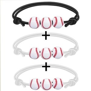 3 Baseball Bracelets Adjustable Bead Charms Sport Friendship Couples White Black